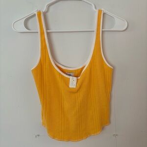 urban outfitters bdg yellow/orange ribbed button lace trim cropped tank top.🧡